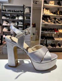 Gümüş Saten Çapraz Bant Platform Ayakkabı