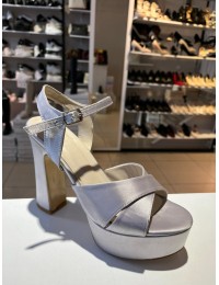 Gümüş Saten Çapraz Bant Platform Ayakkabı