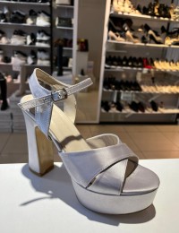 Gümüş Saten Çapraz Bant Platform Ayakkabı