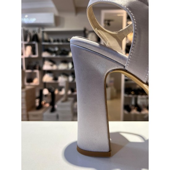 Gümüş Saten Çapraz Bant Platform Ayakkabı