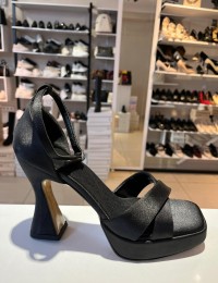 Siyah Saten Çapraz Bant Bilekten Bağlamalı Platform Ayakkabı