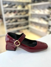 Bordo Rugan Tek Bant Kilteli Kalın Topuk Mary Jane