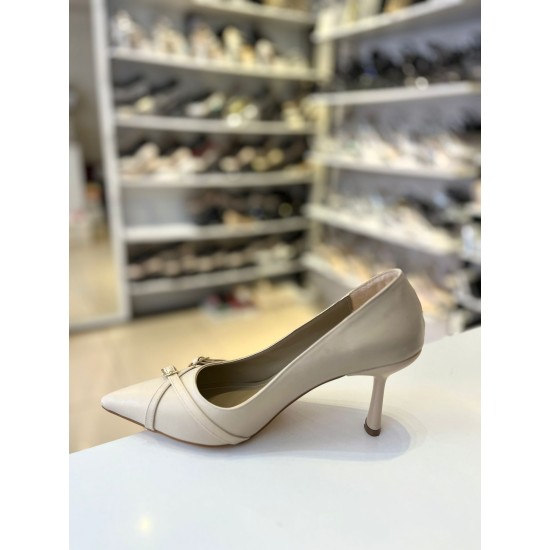 Bej Cilt Çapraz Bant Kilteli Sivri Burun Stiletto