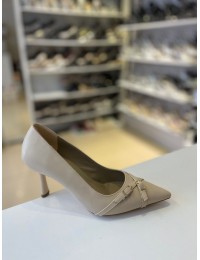 Bej Cilt Çapraz Bant Kilteli Sivri Burun Stiletto