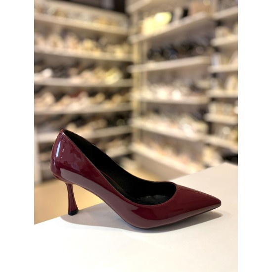 Bordo Rugan Düz Klasik Topuklu Stiletto