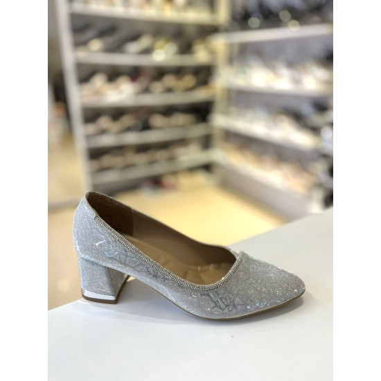 Gümüş Damarlı Sim Taşlı Ara Topuk Boy Stiletto