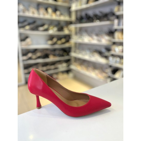 Kırmızı Düz Klasik İnce Topuk Stiletto