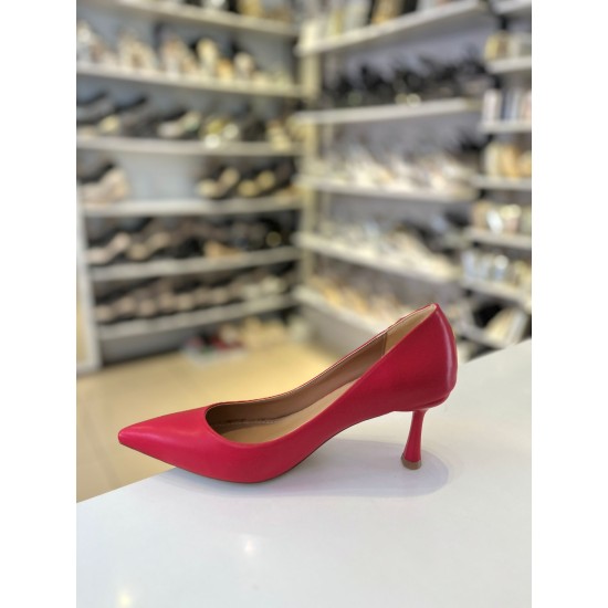 Kırmızı Düz Klasik İnce Topuk Stiletto