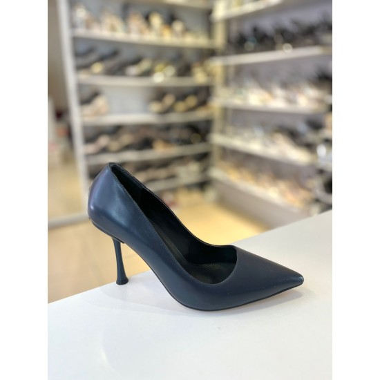 Lacivert Düz Klasik İnce Topuk Stiletto