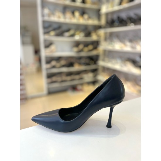 Lacivert Düz Klasik İnce Topuk Stiletto