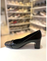 Siyah Kalın Kısa Topuk Gold Tokalı Oval Burun Stiletto