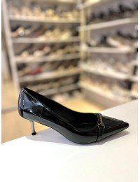 Siyah Metal Topuk Gold Toka Sivri Burun Stiletto