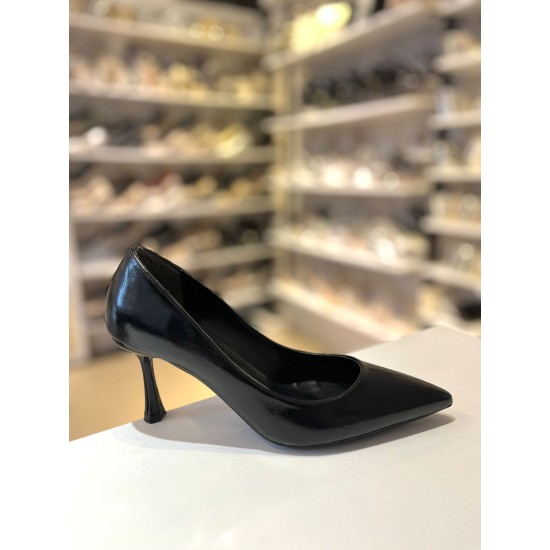 Siyah Rustik Düz Klasik Topuklu Stiletto