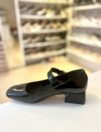 Siyah Rugan Tek Bant Kilteli Kalın Topuk Mary Jane