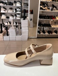 Bej Rugan Çift Bant Mary Jane Ayakkabı