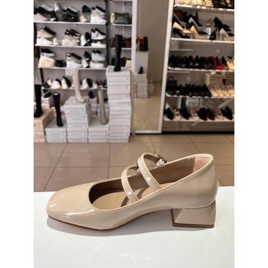 Bej Rugan Çift Bant Mary Jane Ayakkabı