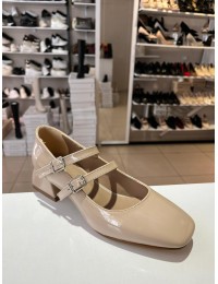 Bej Rugan Çift Bant Mary Jane Ayakkabı