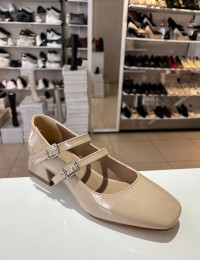 Bej Rugan Çift Bant Mary Jane Ayakkabı